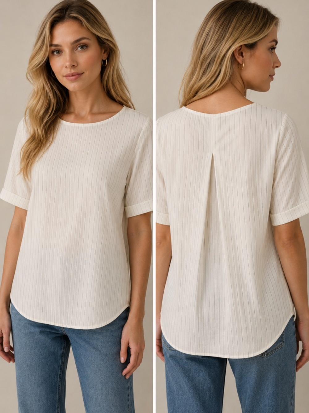 C.O.S. cotton poplin top short sleeve/cuffs M white pleat coastal minimalist